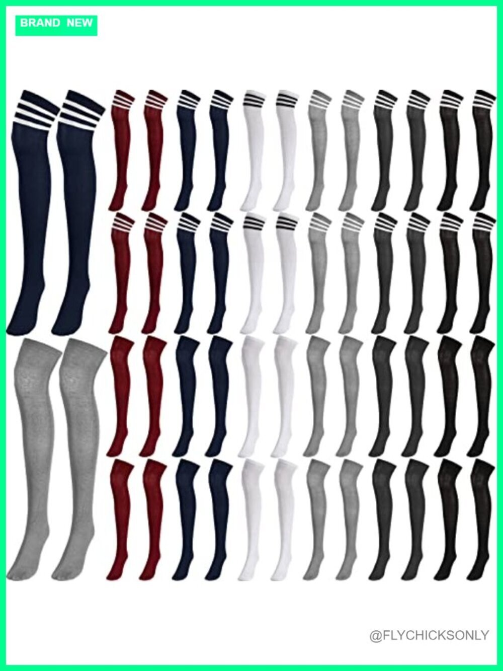 Polyester Cotton Thigh High Socks Set 24 Pairs